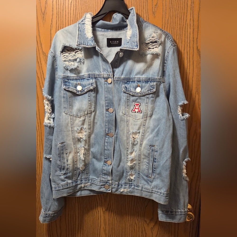 Risen Light Blue Distressed Denim Jacket